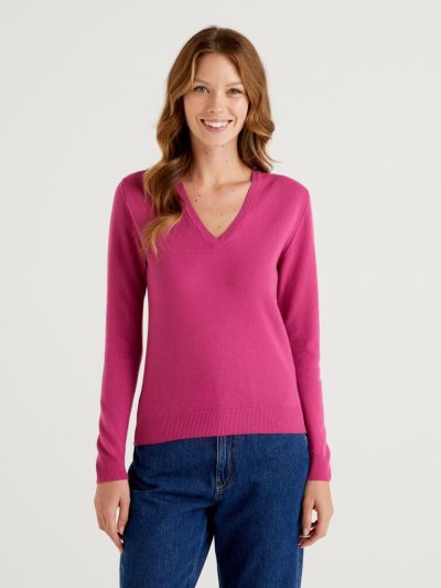 Cyclamen Women's Benetton Cyclamen V-neck Pure Merino Wool Sweaters | AU995066