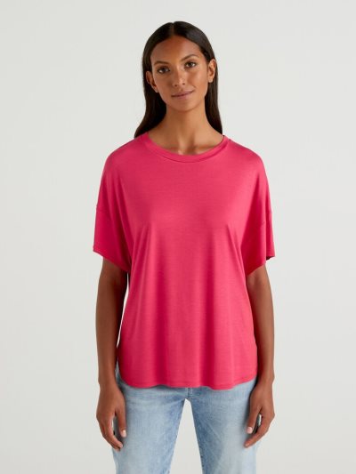 Cyclamen Women's Benetton Sustainable Stretch Viscose Short Sleeve T-shirts | AU822527