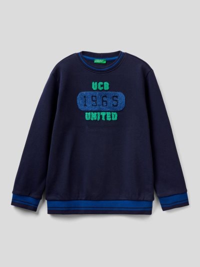 Dark Blue Kids' Benetton 100% Cotton Embroidery Sweatshirt | AU049466