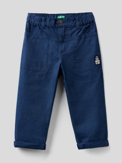 Dark Blue Kids' Benetton 100% Cotton Patch Trousers | AU918390