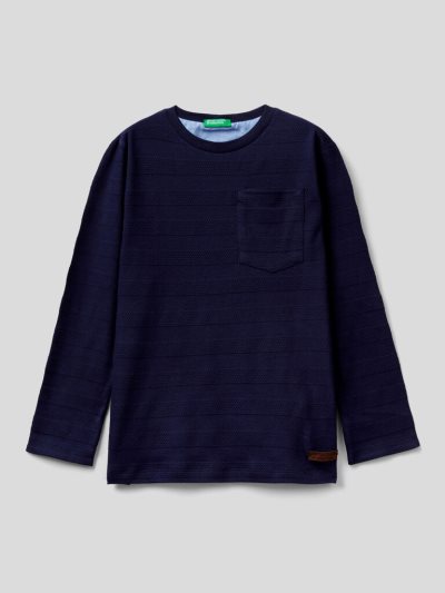 Dark Blue Kids' Benetton 100% Cotton Pocket Long Sleeve T-shirts | AU351404