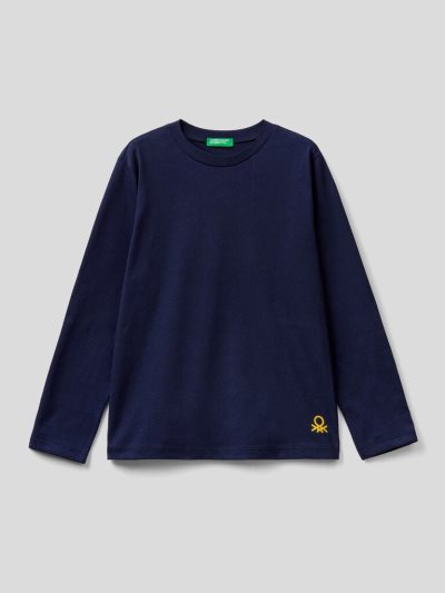 Dark Blue Kids' Benetton 100% Organic Cotton Crew Neck Long Sleeve T-shirts | AU504442