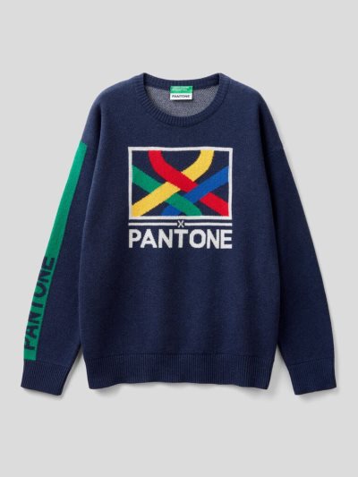 Dark Blue Kids' Benetton Benettonxpantone™ Inlay Sweaters | AU664479