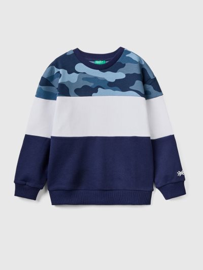 Dark Blue Kids' Benetton Color Block Camouflage Print Sweatshirt | AU671868