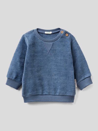 Dark Blue Kids' Benetton Crew Neck Cotton Blend Hoodie | AU326867