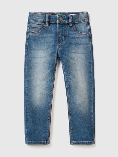 Dark Blue Kids' Benetton Five-pocket Slim Fit Jeans | AU894915