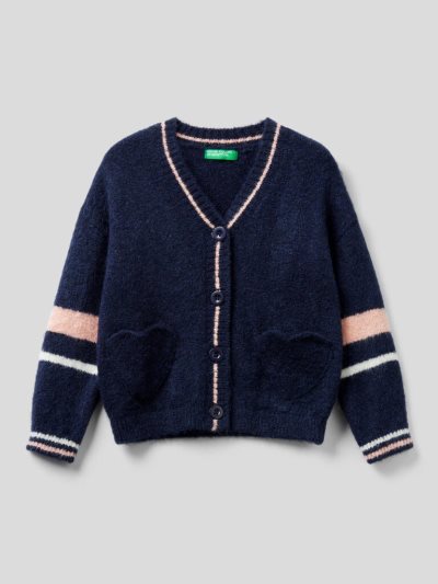 Dark Blue Kids' Benetton Heart-shaped Pockets Cardigan | AU419273