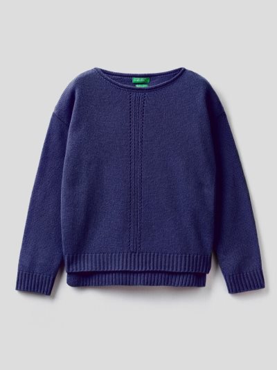 Dark Blue Kids' Benetton Knit Stitching Sweaters | AU286878