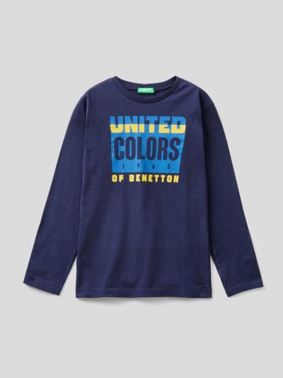 Dark Blue Kids' Benetton Long Sleeve Organic Cotton T Shirts | AU333920