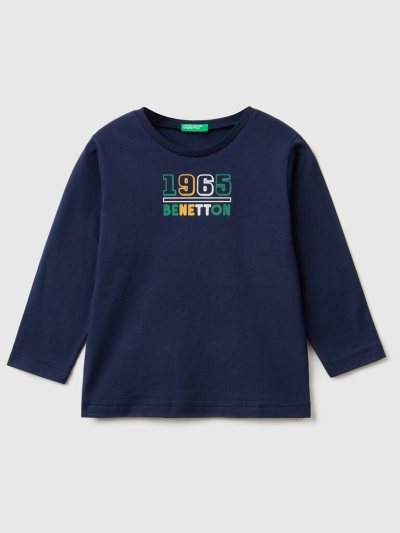 Dark Blue Kids' Benetton Long Sleeve Organic Cotton T Shirts | AU745251