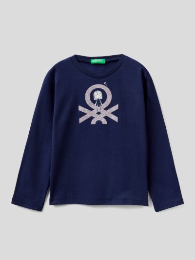 Dark Blue Kids' Benetton Long Sleeve Organic Cotton T Shirts | AU810089