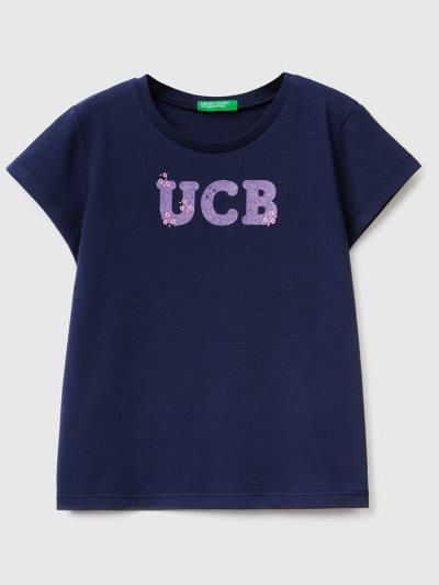 Dark Blue Kids' Benetton Organic Cotton Print Short Sleeve T-shirts | AU915080