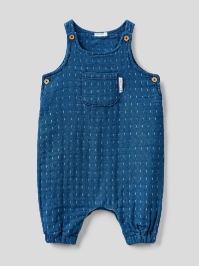 Dark Blue Kids' Benetton Patterned Denim Dungarees | AU477437