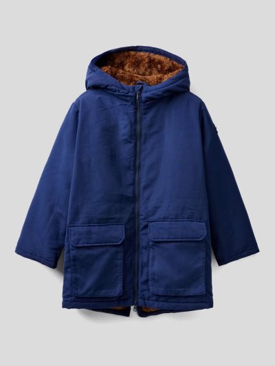 Dark Blue Kids' Benetton Pockets Padded Parka Coats | AU264618