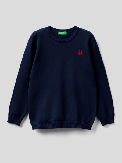 Dark Blue Kids' Benetton Pure Cotton Logo Sweaters | AU416090