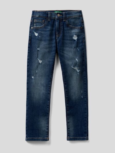 Dark Blue Kids' Benetton Rips Skinny Fit Jeans | AU286029