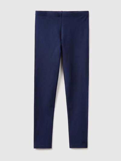 Dark Blue Kids' Benetton Stretch Cotton Logo Leggings | AU419284