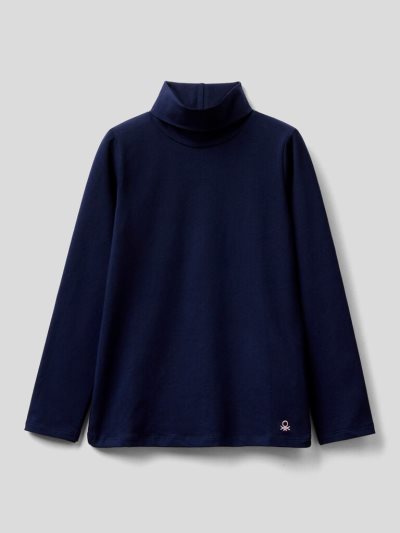 Dark Blue Kids' Benetton Stretch High Neck Long Sleeve T-shirts | AU826478