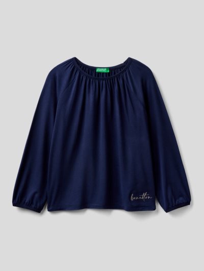 Dark Blue Kids' Benetton Stretch Viscose Long Sleeve T-shirts | AU960651