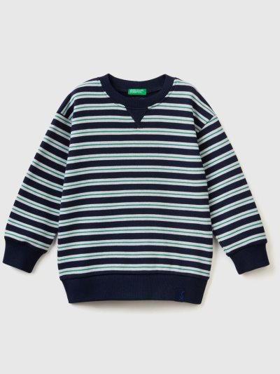 Dark Blue Kids' Benetton Striped 100% Cotton Sweatshirt | AU900093