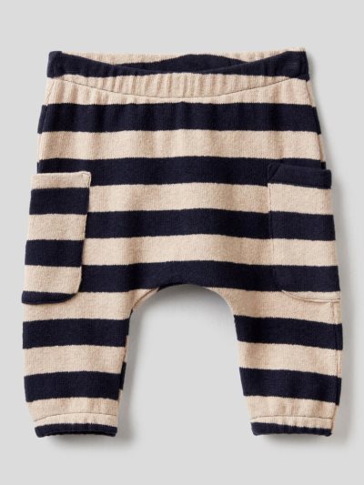 Dark Blue Kids' Benetton Striped Recycled Cotton Blend Trousers | AU028841