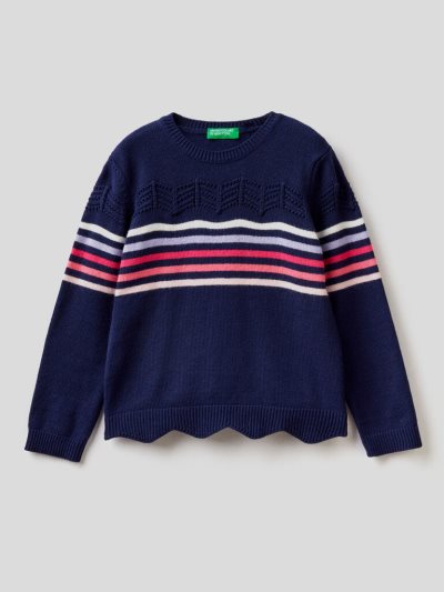 Dark Blue Kids' Benetton Striped Viscose Blend Sweaters | AU900875