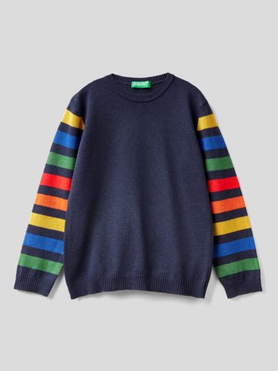 Dark Blue Kids' Benetton Striped Wool Blend Sweaters | AU238977
