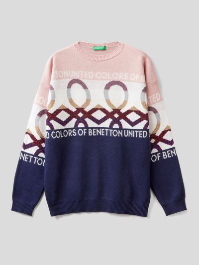 Dark Blue Kids' Benetton Tricot Logo Inlays Sweaters | AU495171