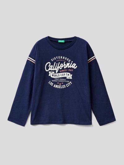 Dark Blue Kids' Benetton Warm Cotton Glitter Long Sleeve T-shirts | AU133498