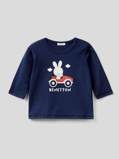 Dark Blue Kids' Benetton Warm Organic Cotton T Shirts | AU243009