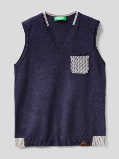 Dark Blue Kids' Benetton Wool And Cotton Blend Vest | AU674096