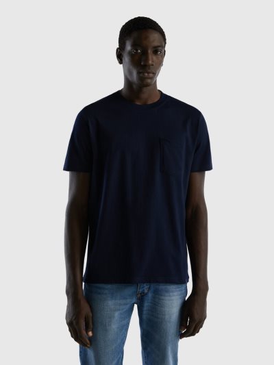 Dark Blue Men's Benetton 100% Cotton Pocket Short Sleeve T-shirts | AU692577