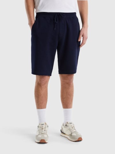 Dark Blue Men's Benetton 100% Cotton Sweat Bermudas | AU816571