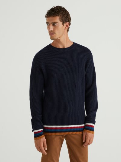 Dark Blue Men's Benetton Cashmere Blend Crew Neck Sweaters | AU713008