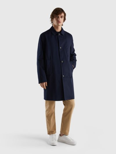 Dark Blue Men's Benetton Coat Lined Cotton Coats | AU506144