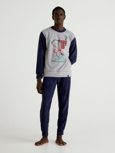 Dark Blue Men's Benetton Color Block Snoopy Pyjamas | AU515891