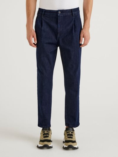 Dark Blue Men's Benetton Denim Pleats Chinos | AU279295
