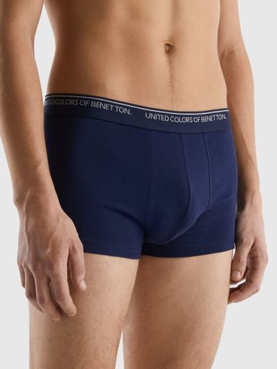 Dark Blue Men's Benetton Fitted Organic Cotton Boxers | AU002101