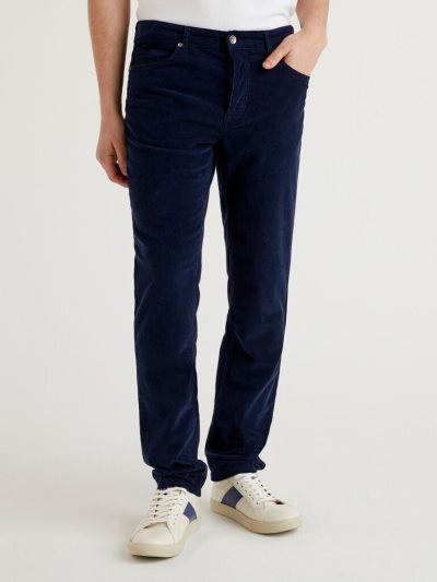 Dark Blue Men's Benetton Five-pocket Velvet Trousers | AU297306