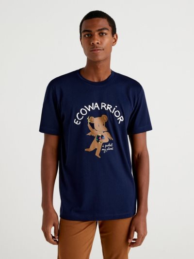 Dark Blue Men's Benetton Jccxucb Graphic Short Sleeve T-shirts | AU049728
