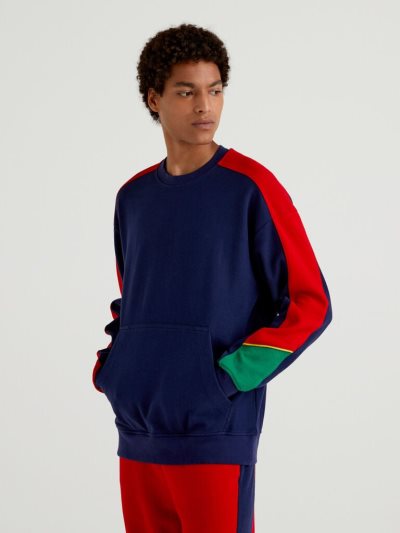 Dark Blue Men's Benetton Kangaroo Pocket Sweatshirt | AU816599