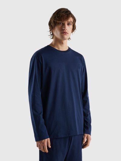 Dark Blue Men's Benetton Lightweight Cotton T Shirts | AU710871