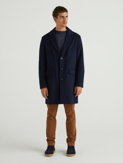 Dark Blue Men's Benetton Lined Wool Blend Coats | AU985606