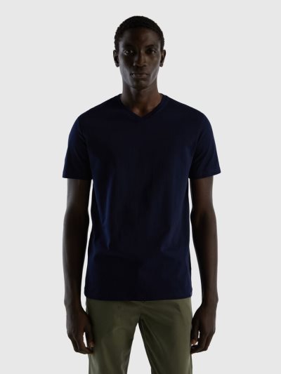 Dark Blue Men's Benetton Long Fiber Cotton Short Sleeve T-shirts | AU517719