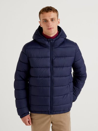 Dark Blue Men's Benetton Padded 3d Wadding Puffer Jackets | AU422348