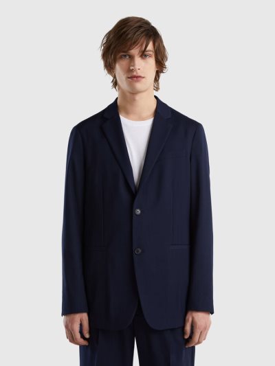 Dark Blue Men's Benetton Slim Fit Viscose Blend Blazers | AU202223
