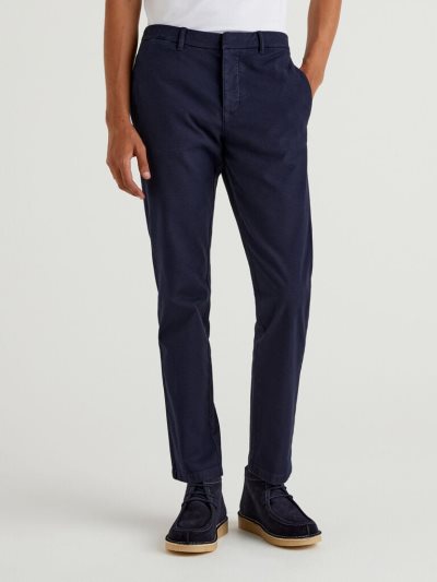 Dark Blue Men's Benetton Stretch Cotton Slim Fit Chinos | AU364461