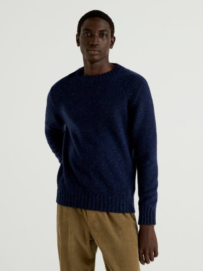 Dark Blue Men's Benetton Wool And Viscose Blend Crew Neck Sweaters | AU105112