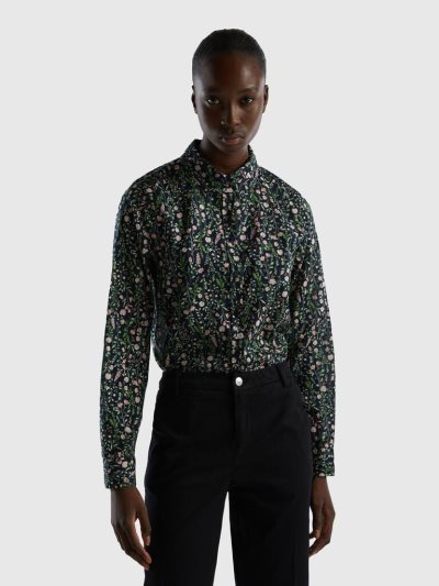 Dark Blue Women's Benetton 100% Cotton Patterned Shirts | AU527923