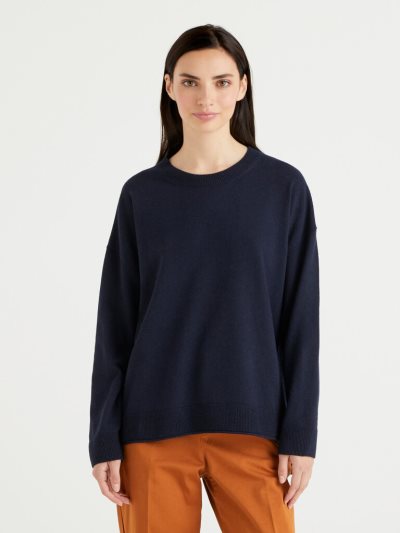 Dark Blue Women's Benetton Boxy Fit Cashmere Blend Crew Neck Sweaters | AU335153
